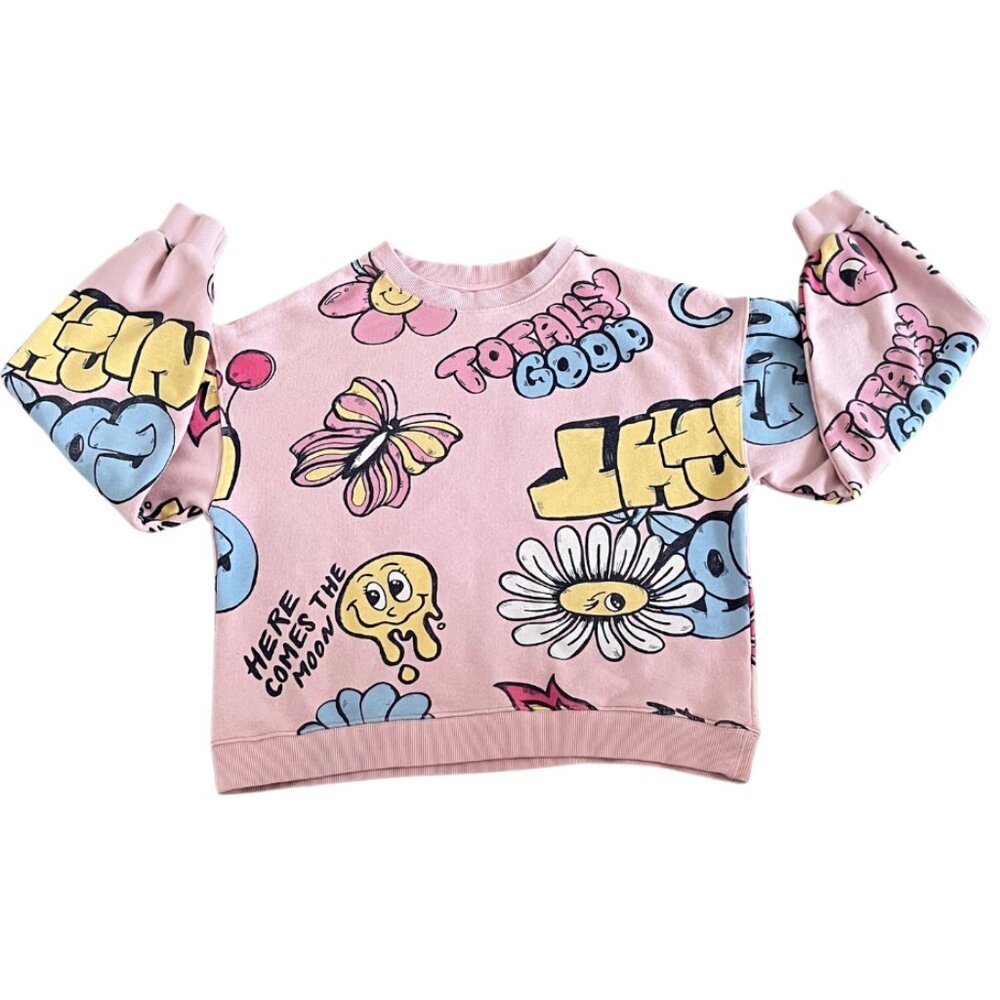 Zara Kids Girls Sweatshirt Size 13-14 Graphic Multicolor Pink Pullover